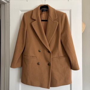 Vintage JG Hook Double-Breasted Camel Wool Pea Coat 2 Petite